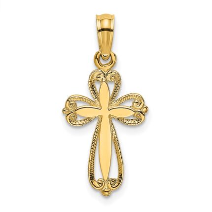 14K Polished and Cut-Out Textured Cross Charm