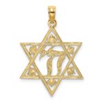 14K Textured Star Of David with Chai Charm