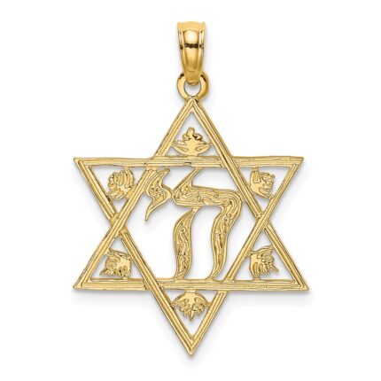 14K Textured Star Of David with Chai Charm