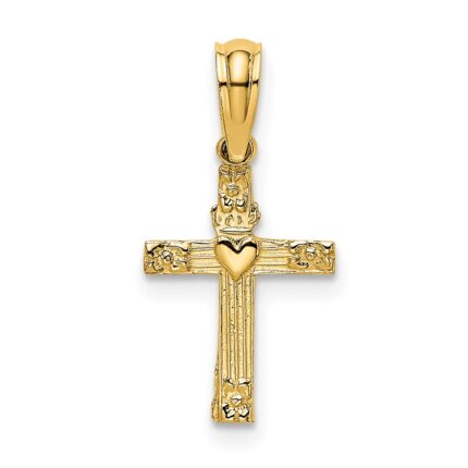 14K Textured Mini Cross with Heart Charm