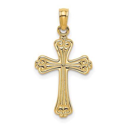 14K Polished Textured Cross Charm