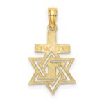 14K Polished and Textured Star Of David and Cross Charm - Image 4