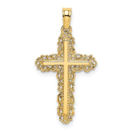 14K Cross with Filigree Lace Trim Charm