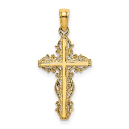 14K Stick Cross with Lace Trim Charm