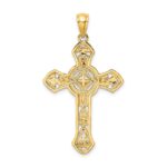 14K Textured Crucifix with Floral Tips Charm - Image 4
