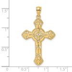 14K Textured Crucifix with Floral Tips Charm - Image 3