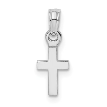 14K White Gold 3-D and Polished Mini Cross Charm