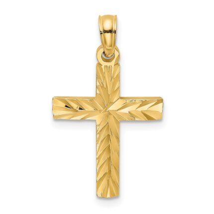 14K Diamond-cut Block Cross  Charm