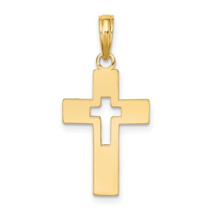 14K Polished Cut-Out Cross Charm