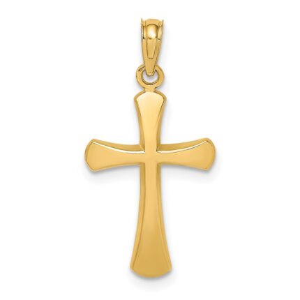 14K Polished Beveled Cross with Round Tips Charm