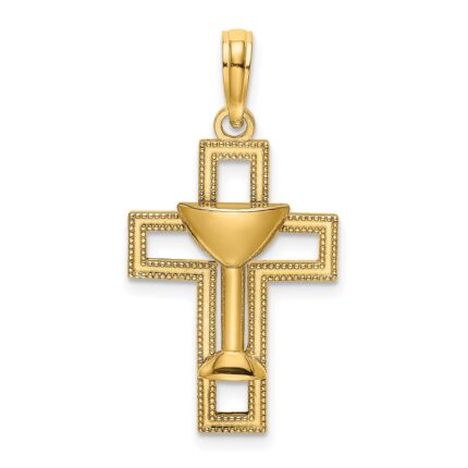 14K Polished Cross with Communion Cup Charm