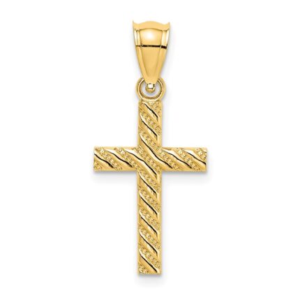 14K Beaded and Polished Cross Charm