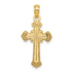 14K Textured Leaves On Edges Cross Charm