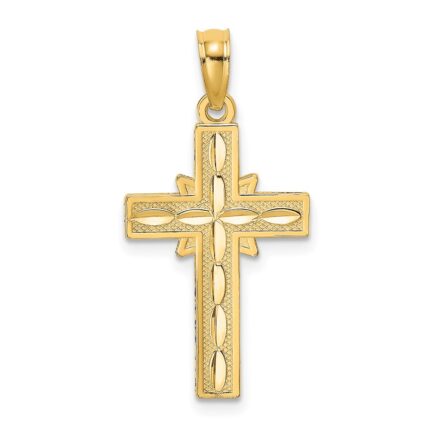 14K Diamond-cut Etched Cross Charm