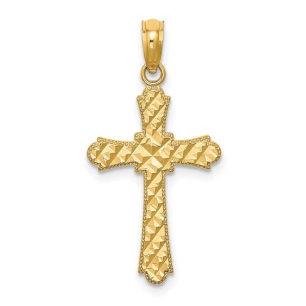 14K Diamond-cut Striped Cross Charm