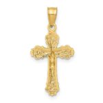14K Textured Scalloped Edge Crucifix Charm - Image 4