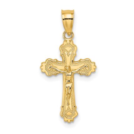 14K Textured Scalloped Edge Crucifix Charm