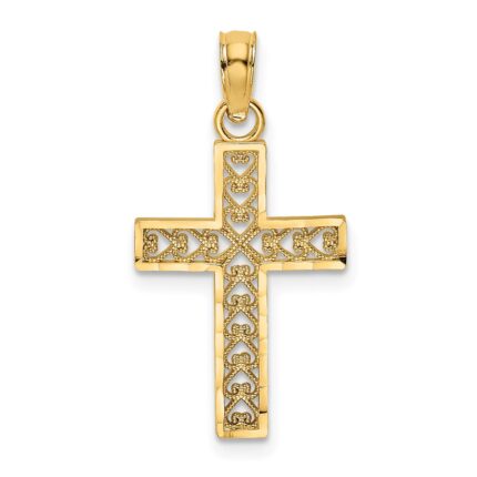 14K Diamond-cut Edge and Filigree Center Cross Charm