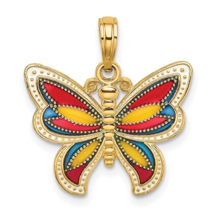14K Multi-Color Enameled Beaded Wings Butterfly Charm