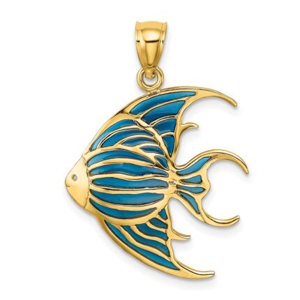 14K Blue Enameled Angelfish Charm