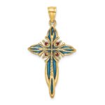 14K Blue and Red Enameled Cross Charm