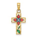 14K Multi-color Enameled with Flower Cross Charm