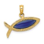 14K Horizontal Blue Enameled Ichthus Fish Charm - Image 4
