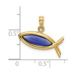 14K Horizontal Blue Enameled Ichthus Fish Charm - Image 3