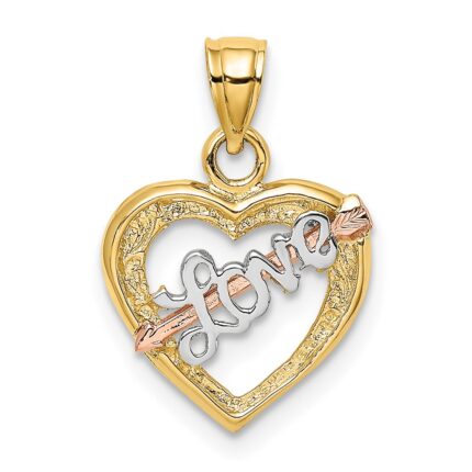 14k Yellow and Rose Gold with White Rhodium LOVE Heart with Arrow Charm