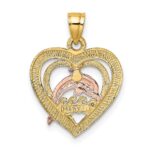 14K Two-tone with White Rhodium Dolphin In Heart Charm - Image 4