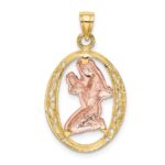 14k Two-tone with White Rhodium Mother and Baby In Oval Frame Charm - Image 4