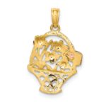 14k Two-Tone with White Rhodium Flower Basket with I LOVE YOU Charm - Image 3