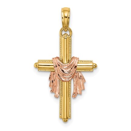 14K Two-Tone Cross with Drape Charm