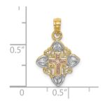 14K Two-tone with White Rhodium Cross Inside Frame Charm - Image 2