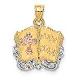14K Two-tone and White Rhodium Open Holy Bible with Cross Charm