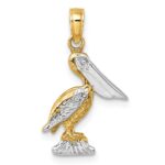 14K with White Rhodium 3-D Small Standing Pelican Charm - Image 4