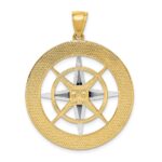 14k Two-tone Large Nautical Compass with White Needle Charm - Image 4