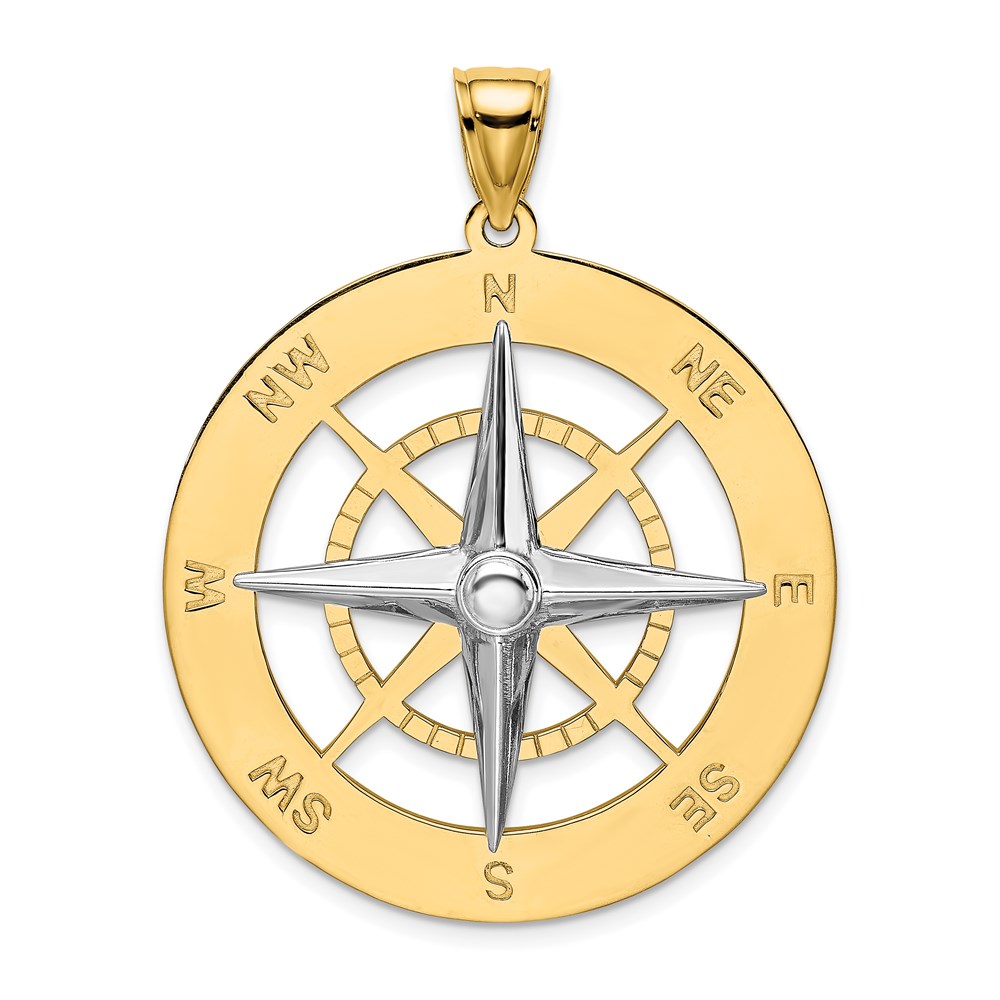 K9016.jpg 14k Two-tone Large Nautical Compass with White Needle Charm - Image 1