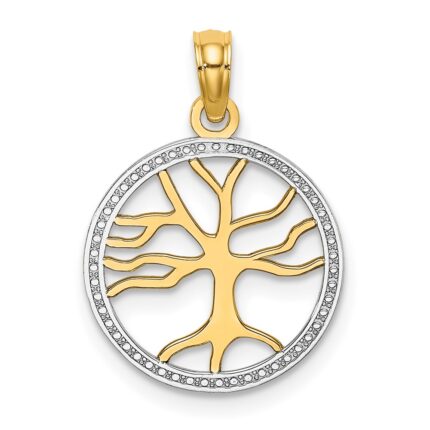 14k and White Rhodium Tree of Life in Round Frame Charm