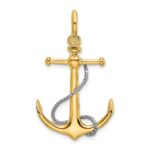 14K Two-tone 3-D Anchor with T-Bar and Rope with Shackle Bail Charm