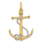 14K Two-tone 3-D Anchor with T-Bar and Rope with Shackle Bail Charm - Image 4