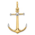 14K and White Rhodium 3-D Anchor with Long T-Bar and Shackle Bail Charm - Image 4