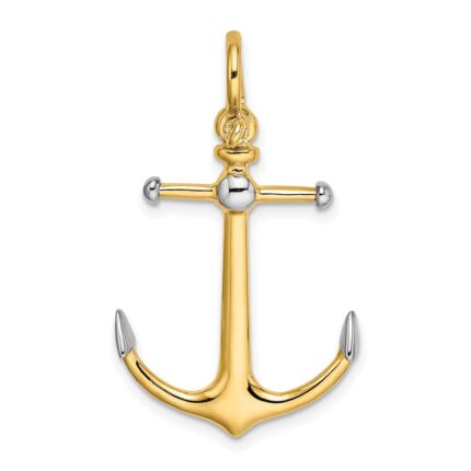 14K and White Rhodium 3-D Anchor with Long T-Bar and Shackle Bail Charm