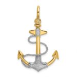 14K Two-tone 3-D Textured Anchor with Rope and Shackle Bail Charm