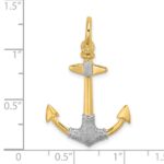 14K and White Rhodium 3-D Textured Anchor with Shackle Bail Charm - Image 3