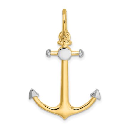 14K and White Rhodium 3-D Anchor with Shackle Bail Charm