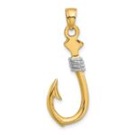 14K and White Rhodium 3-D Fish Hook With Rope Charm
