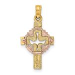 14K Two-Tone Cut-Out Dove On Cross Charm - Image 4