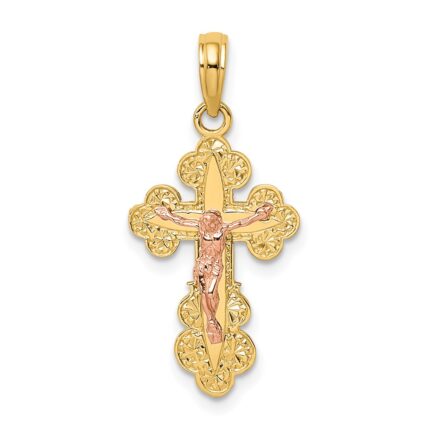14K Two-Tone Crucifix with Scallop Trim Charm
