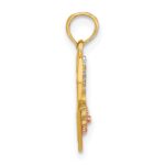 14k Two-tone with White Rhodium #1 DAUGHTER In Heart with Flowers Charm - Image 2